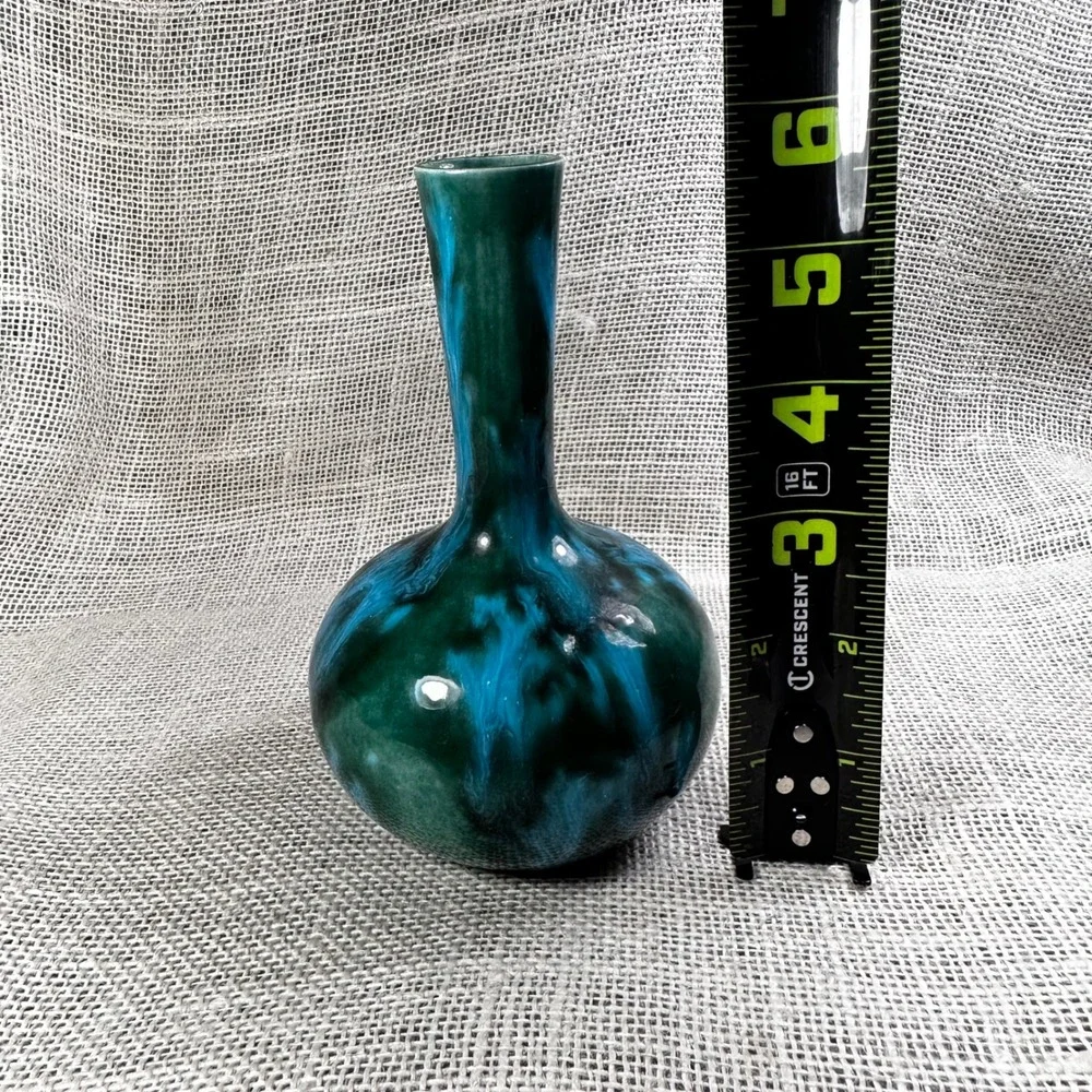 Harden Rosen Studio Pottery Bud Vase Blue Green Drip Glaze Handcrafted 5.75